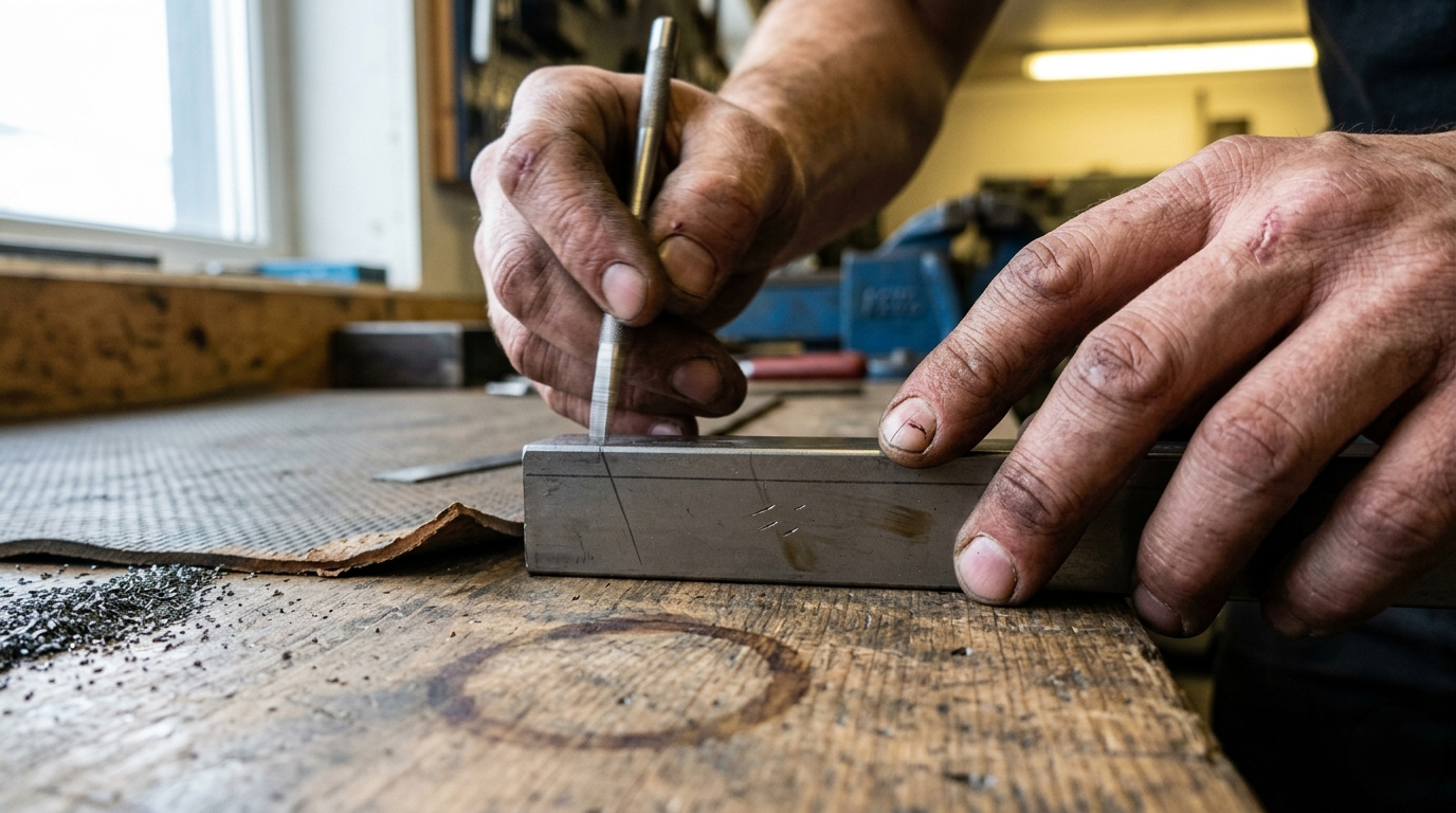 Detail einer handwerklichen Arbeitssituation im Metallbau